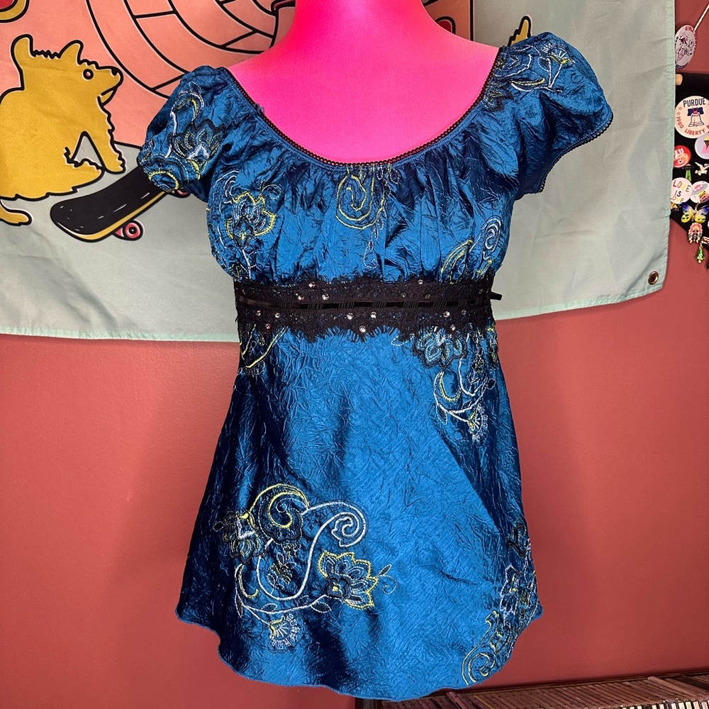 Elegant Blue Embroidered Women's Top